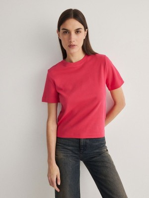 Fuchsia Reserved Mercerised Organic Cotton Women's T-shirts | LIYJ-30451