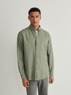 Green Reserved Comfort Fit Men's Shirts | DKZP-67804