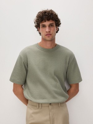 Green Reserved Comfort Fit Rib Knit Men's T-shirts | VEQI-92435