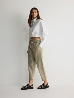 Green Reserved Cotton Joggers Women's Trousers | PKVG-59386