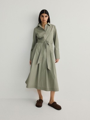 Green Reserved Cotton Maxi Women's Dress | TBCH-19835