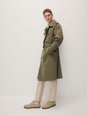 Green Reserved Cotton Trench Men's Coats | UKVM-35792