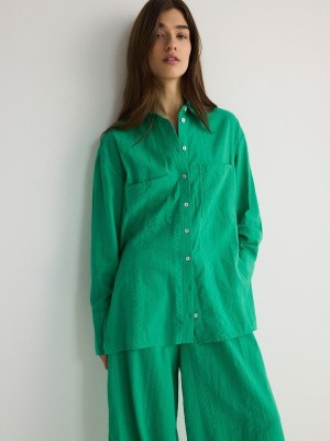 Green Reserved Cotton Women's Shirts | CVSJ-64731