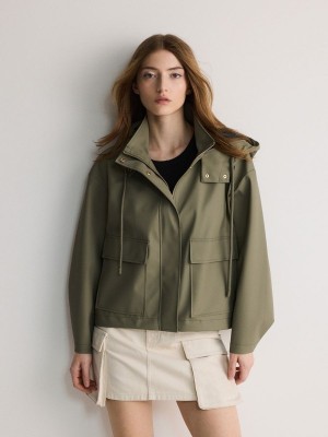 Green Reserved Cropped Rain Women's Jackets | OFQS-60812