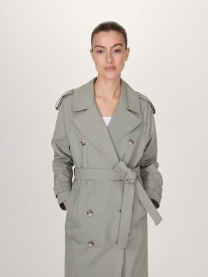 Green Reserved Double Breasted Oversized Trench Women's Coats | WMTU-03614