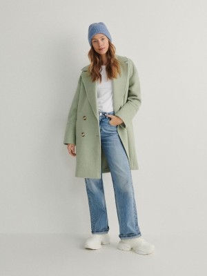 Green Reserved Double-breasted Women's Coats | WRXM-38175