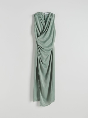 Green Reserved Gathered Women's Dress | JBYC-06934