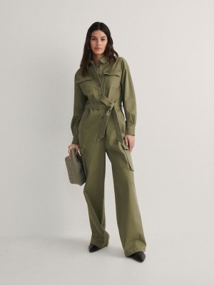 Green Reserved Jumpcargo Pockets Women's Trousers | TDYW-09874