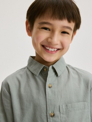 Green Reserved Linen Rich Boys' Shirts | KLQO-48621