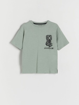 Green Reserved Minecraft Oversized Boys' T-shirts | DPFL-52876