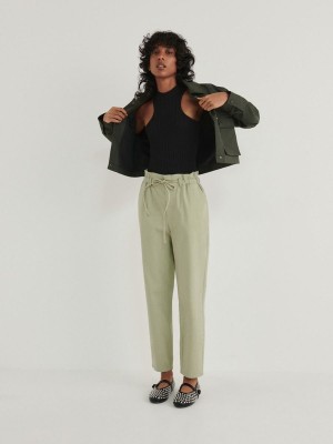 Green Reserved Paperbag Women's Trousers | HEYZ-84062