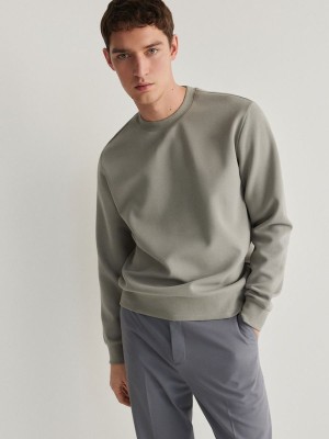 Green Reserved Plain Cotton Rich Men's Sweatshirts | OQYA-79183