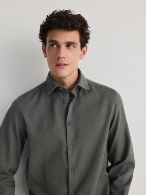 Green Reserved Regular Fit Plain Men's Shirts | LZAE-67823