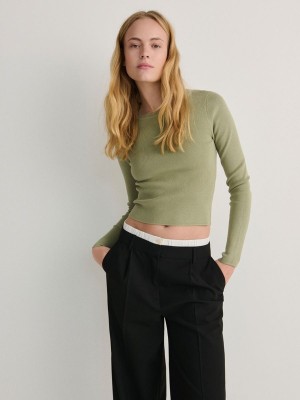 Green Reserved Slim Fit Women's Sweaters | JEUV-60742