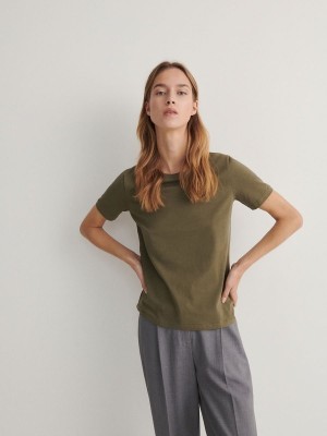 Green Reserved Slim Fit Women's T-shirts | BUKV-42681