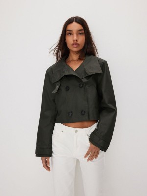 Green Reserved Stand Up Collar Women's Jackets | UFWH-08759