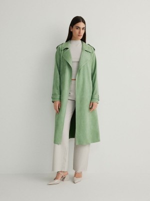 Green Reserved Tie Waist Women's Coats | ZPWL-84039