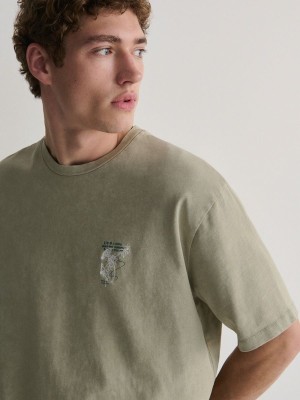 Green Reserved T-wash Effect Men's T-shirts | SJZO-78546