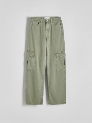 Green Reserved Wide Leg Cargo Women's Jeans | PSGV-72631