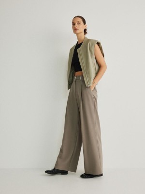 Green Reserved Wide Leg With Women's Trousers | QHKS-12869