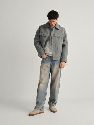 Grey Reserved Cropped Duffel Men's Jackets | DOZI-62058