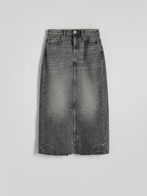 Grey Reserved Denim Midi Women's Skirts | FWTP-12967