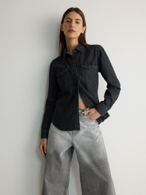 Grey Reserved Denim Women's Shirts | RLQD-73241