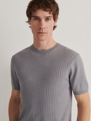 Grey Reserved Regular Fit Rib Knit Men's T-shirts | QHYD-92506