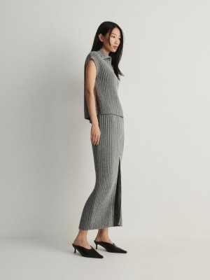 Grey Reserved Rib Knit Jersey Women's Skirts | DFEQ-43580