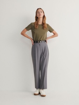 Grey Reserved Tie Waist Women's Trousers | FIGB-46815