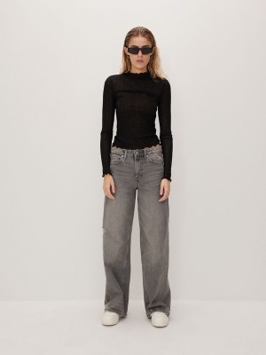 Grey Reserved Wide Leg Women's Jeans | NYTV-43592