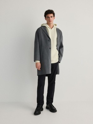 Grey Reserved Wool Rich Men's Coats | YFWL-87459