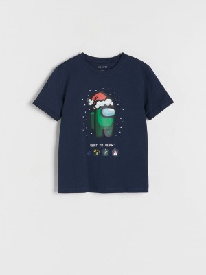 Grey / Blue Reserved Among Us Christmas Boys' T-shirts | XRSU-28460