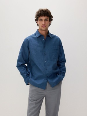 Grey / Blue Reserved Boxy Fit Men's Shirts | NHTL-89637