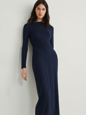 Grey / Blue Reserved Double-layered Lyocell Women's Dress | HIZN-82046