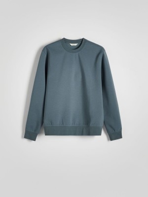 Grey / Blue Reserved Plain Cotton Rich Men's Sweatshirts | KZRF-57964