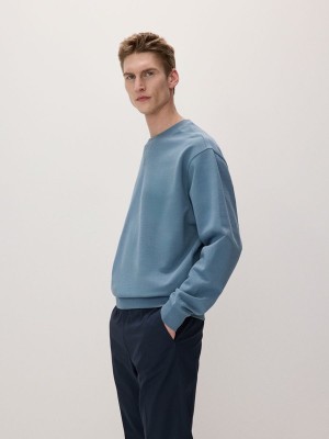 Grey / Blue Reserved Plain Men's Sweatshirts | NDJA-12439