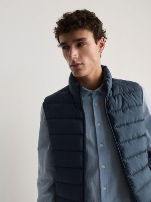 Grey / Blue Reserved Quilted Men's Vests | FPOU-64813