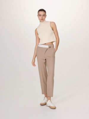 Grey / Brown Reserved Asymmetrical Zipping Women's Trousers | ZJRU-87954