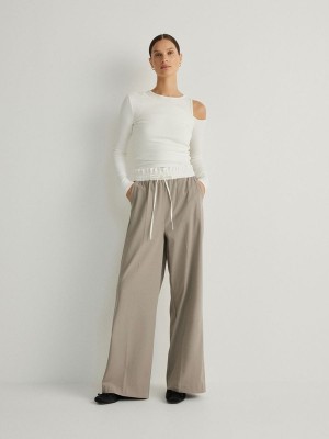 Grey / Brown Reserved Contrast Insert Women's Trousers | MBGE-98207