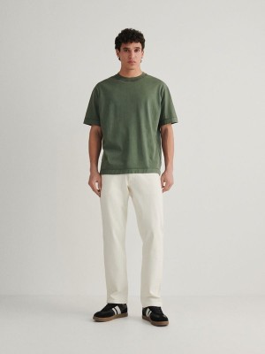 Grey / Green Reserved Boxy Men's T-shirts | IEHF-86319