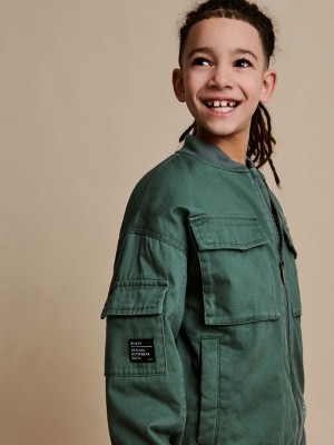 Grey / Green Reserved Oversized Cotton Bomber Boys' Jackets | ZGNV-96315