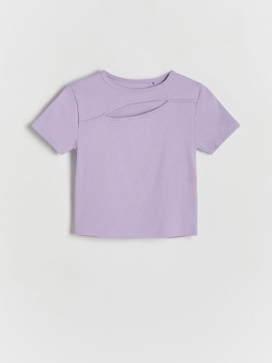 Lavender Reserved Cold Shoulder Girls' T-shirts | QHGB-39640