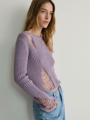 Lavender Reserved Distressed Women's Sweaters | QXLV-14892