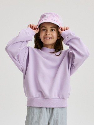 Lavender Reserved Plain Cotton Rich Girls' Sweatshirts | LACQ-89651