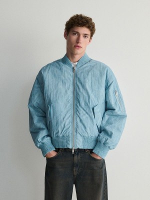 Light Blue Reserved Bomber Men's Jackets | OKQJ-52367