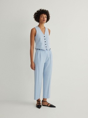 Light Blue Reserved Cigarettepressed Crease Women's Trousers | YLNX-58273