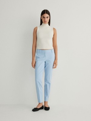 Light Blue Reserved Cigarettepressed Crease Women's Trousers | GOCF-70452