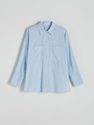 Light Blue Reserved Cotton Women's Shirts | EQOZ-71809