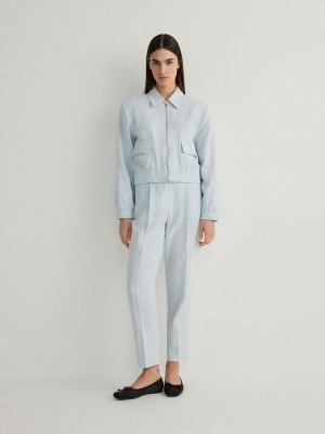 Light Blue Reserved Linen Rich Women's Jackets | LWTX-68742